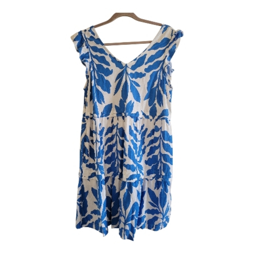 Rachel Zoe Blue and White Leaf Pattern Mini Dress